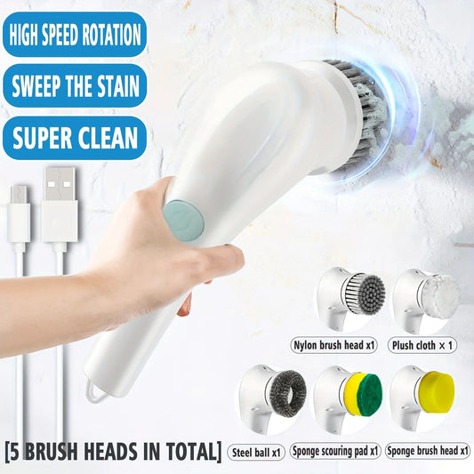 فرشاة تنظيف كهربائية متعددة الوظائف 5-in-1 usb للشحن فرشاة غسل الحمام أداة تنظيف المطبخ فرشاة غسل الصحون حوض الاستحمام